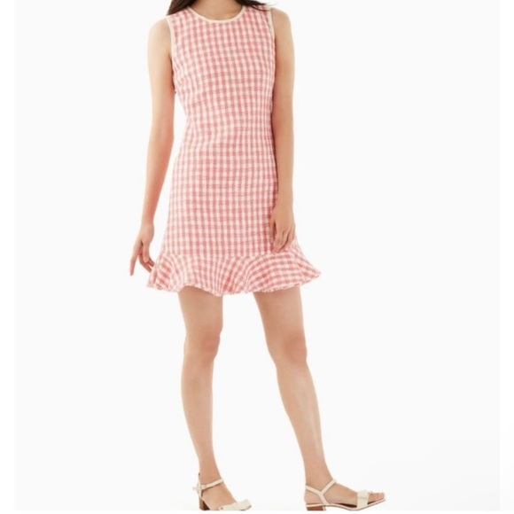 Kate Spade Pink and White Gingham Tweed Dress – Size 0, Like New - Picture 2 of 14